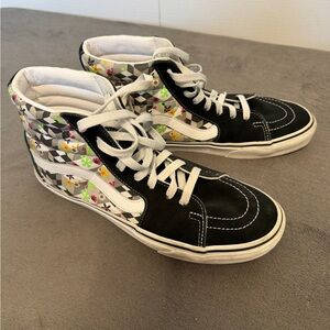 Vans Black and White High-Top Sneakers with Floral Pattern